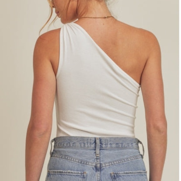 Sparkly gold/rose gold One-Shoulder Women's Top (stock photo‎ shown in white) - Picture 3 of 5